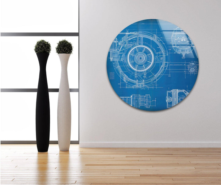 Architecture Drawing Glass Wall Art