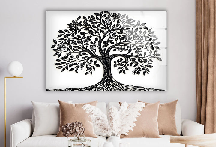 Black and White Tree Glass Wall Art large glass photo prints, glass wall photos
