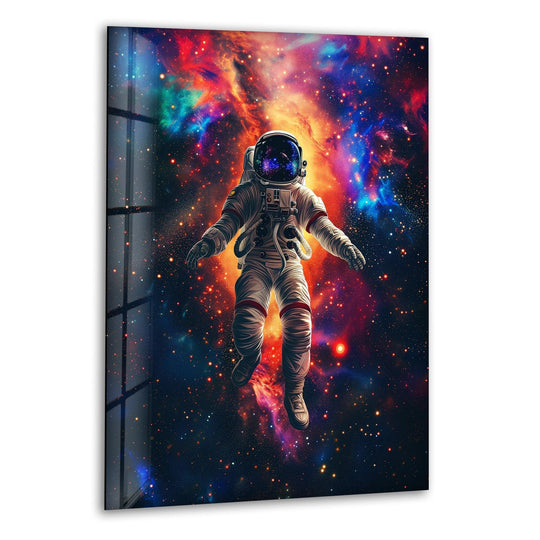 Space Wall Art featuring an Astronaut in Space with vivid colors perfect decor and customizable glass wall art