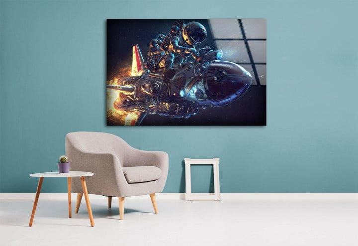 Astronaut On Rocket Glass Wall Art, glass image printing, glass prints from photos