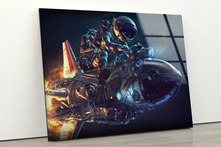 Astronaut On Rocket Glass Wall Art, large glass photo prints, glass wall photos