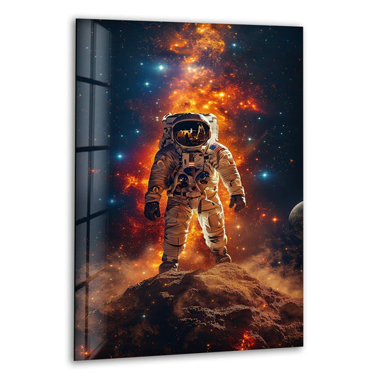 Space Wall Art featuring astronaut and moon and glass wall art glossy finish captures space exploration and vibrant glass image printing for home decor