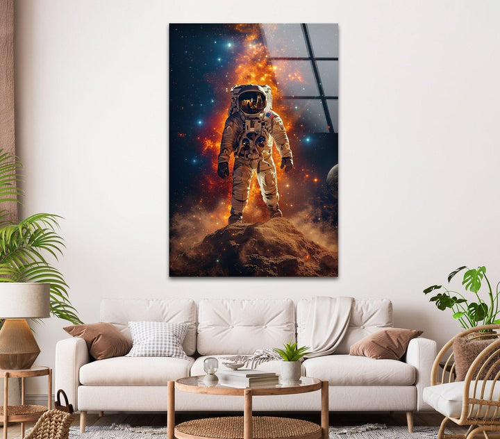 Astronaut on the Moon Glass Wall Art, large glass photo prints, glass wall photos