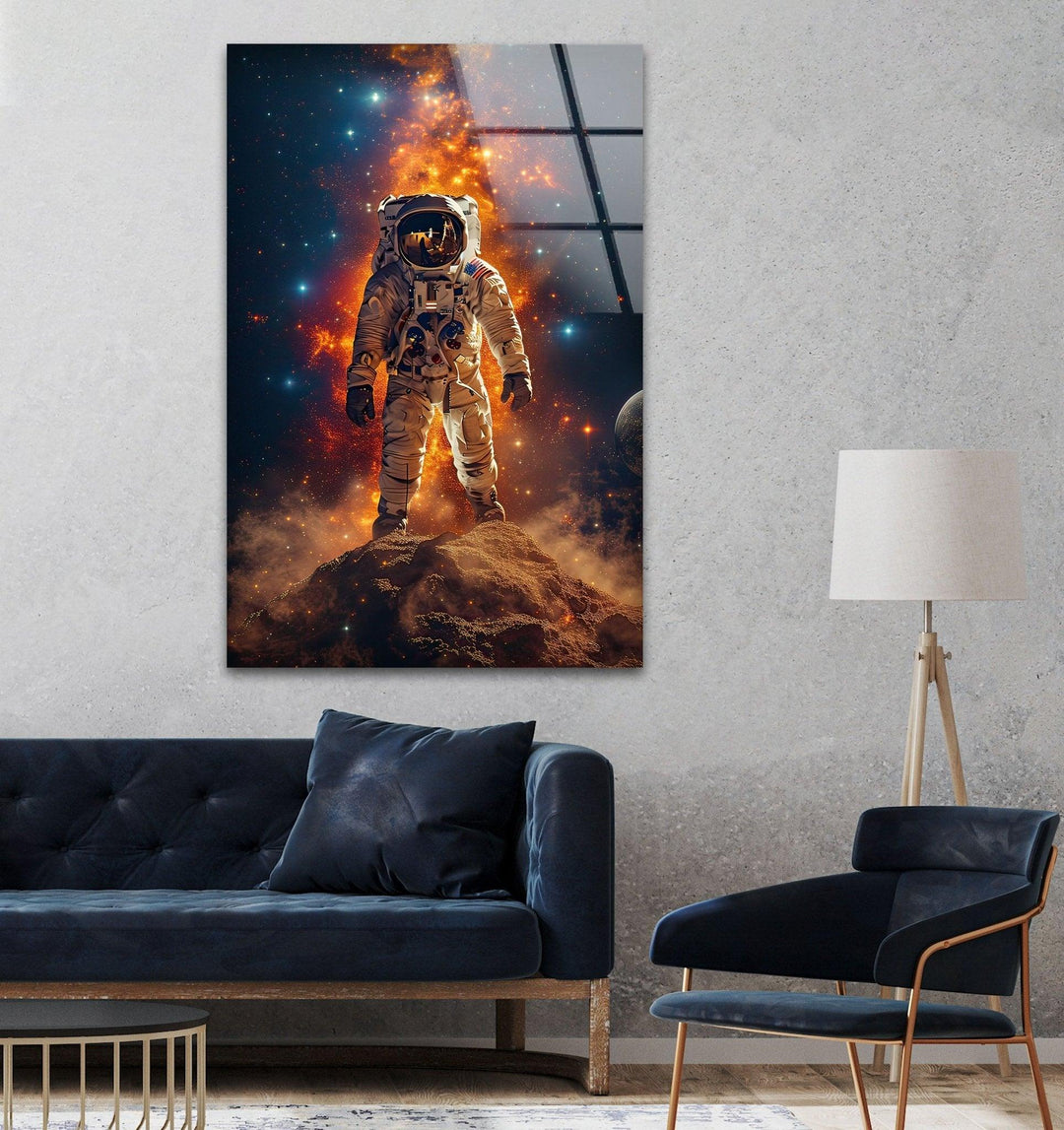 Astronaut on the Moon Glass Wall Art, glass pictures for Wall, glass prints wall art