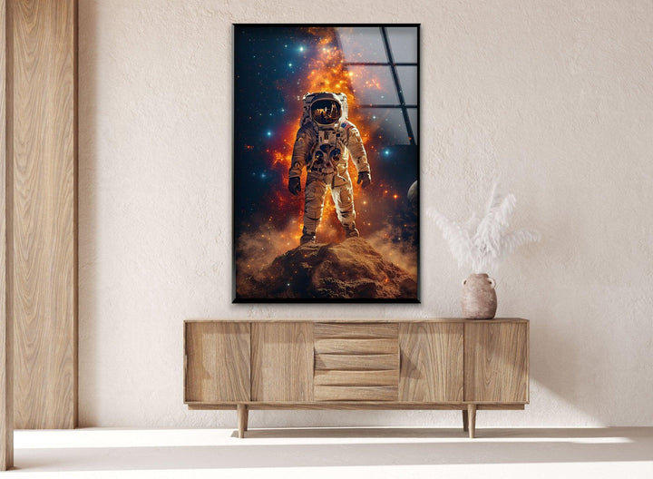 Astronaut on the Moon Glass Wall Art, custom glass photo prints, large glass prints