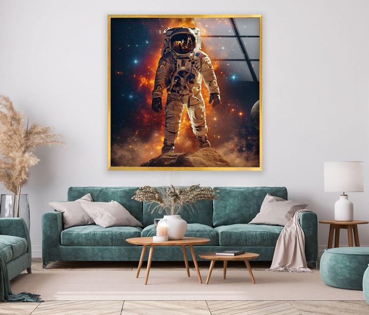 Astronaut on the Moon Glass Wall Art, custom glass pictures, glass art prints