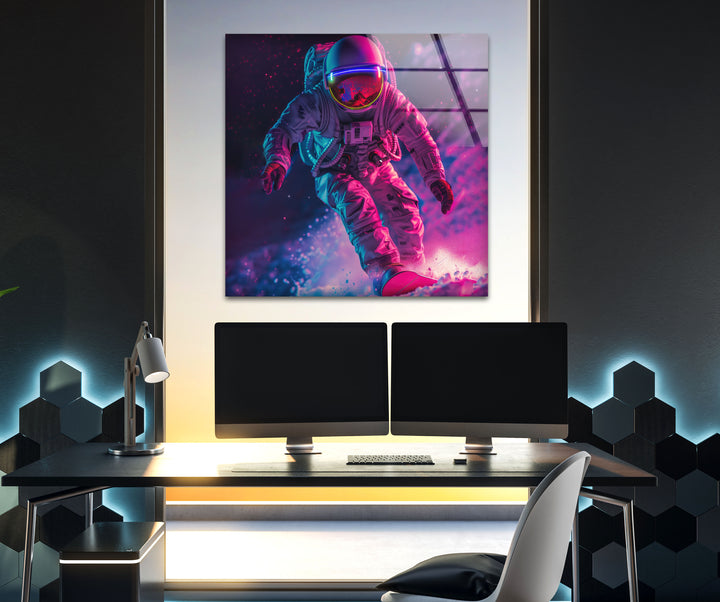Astronaut in Pink Space Glass Wall Art large glass photo prints, glass wall photos
