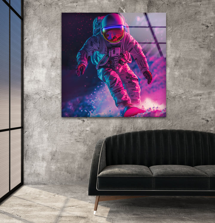 Astronaut in Pink Space Glass Wall Art custom glass pictures, glass art prints
