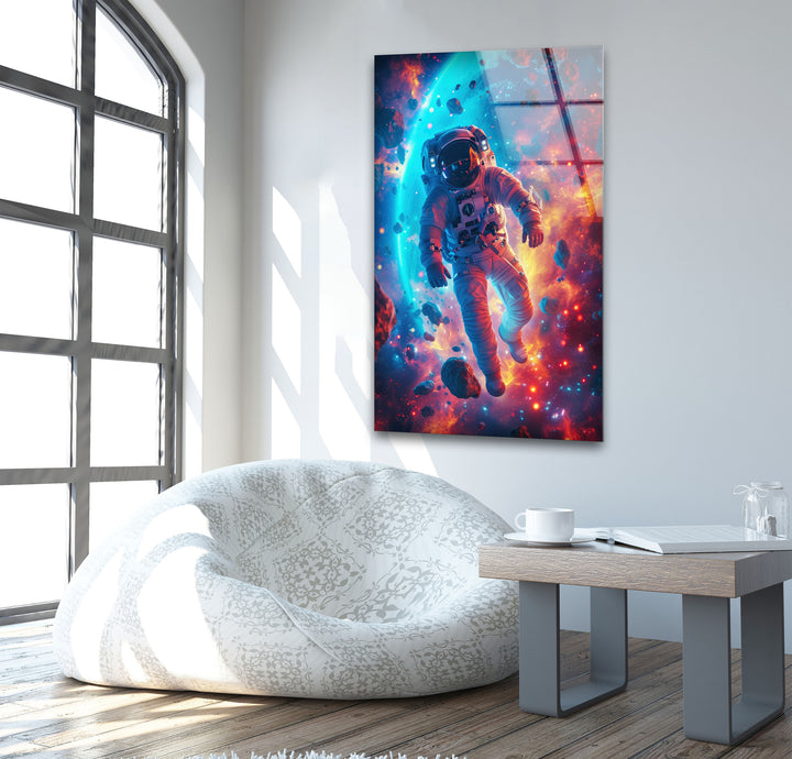 Astronaut in Colored Space Glass Wall Art glass wall decor, glass wall art decor
