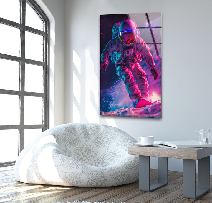 Astronaut in Pink Space Glass Wall Art glass image printing, glass prints from photos
