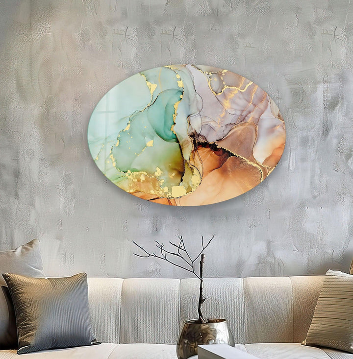 Asymmetric Oval Abstract Golden Marble Glass Wall Art art glass wall art, glass wall art pictures
