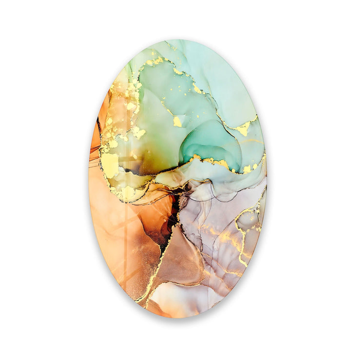 Asymmetric Oval Abstract Golden Marble Glass Wall Art glass photo prints, glass picture prints
