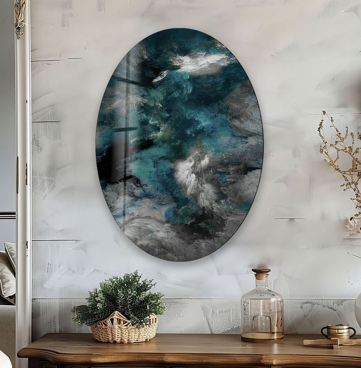 Asymmetric Oval Abstract Smokey Glass Wall Art glass art painting, glass art for the Wall
