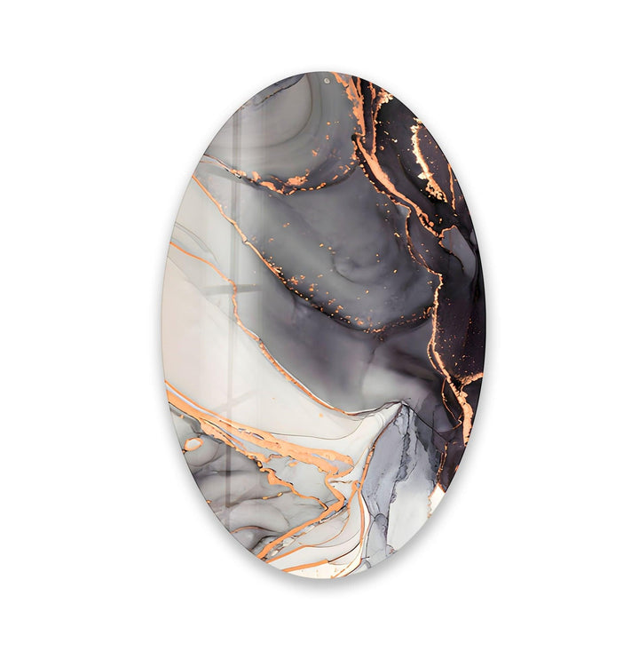 Asymmetric Oval Black Alcohol Ink Glass Wall Art glass art painting, glass art for the Wall

