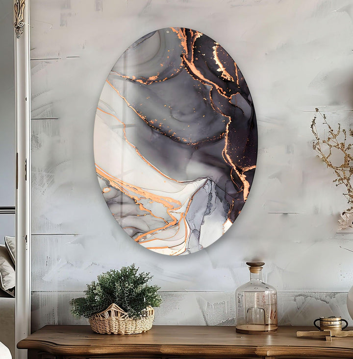 Asymmetric Oval Black Alcohol Ink Glass Wall Art stained glass wall art, stained glass wall decor
