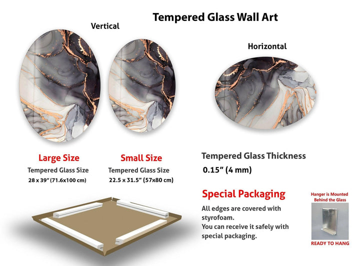 Asymmetrische ovale Wandkunst aus schwarzem Alkoholtinte-Glas