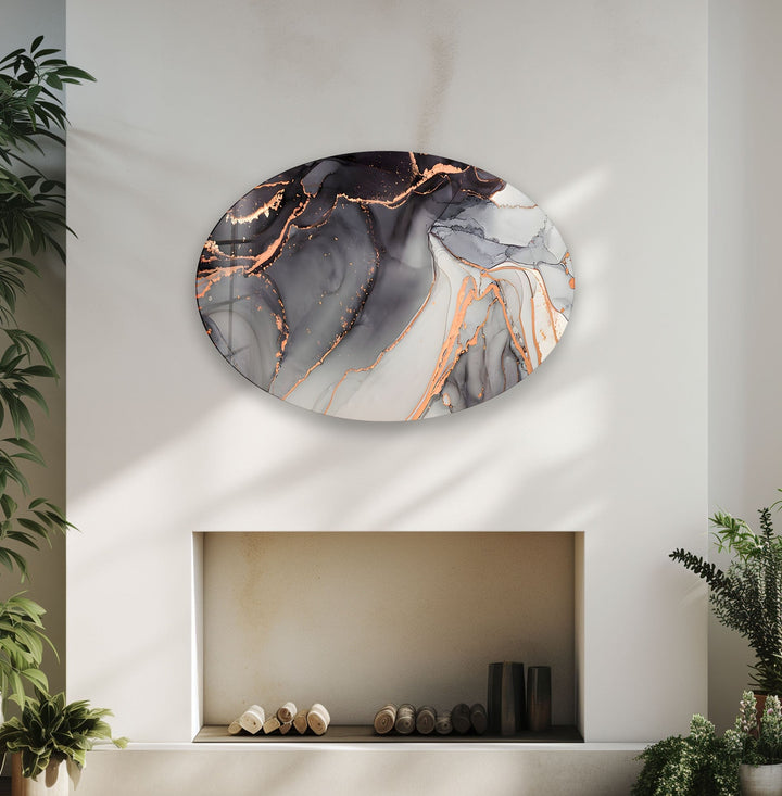 Asymmetric Oval Black Alcohol Ink Glass Wall Art art glass wall art, glass wall art pictures
