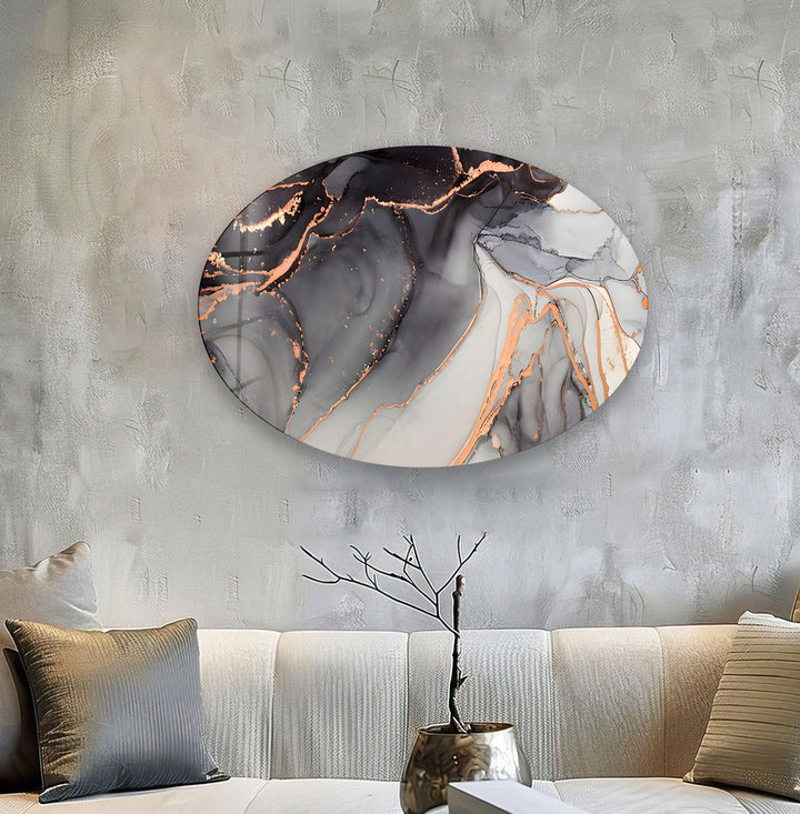 Asymmetric Oval Black Alcohol Ink Glass Wall Art glass photo prints, glass picture prints
