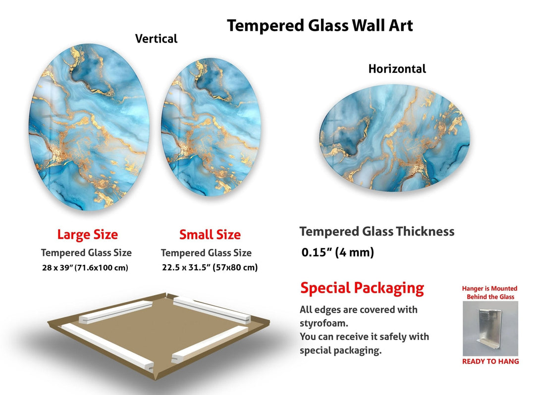 Asymmetrische ovale blau-goldene Glaswandkunst