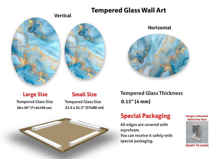 Asymmetrische ovale blau-goldene Glaswandkunst