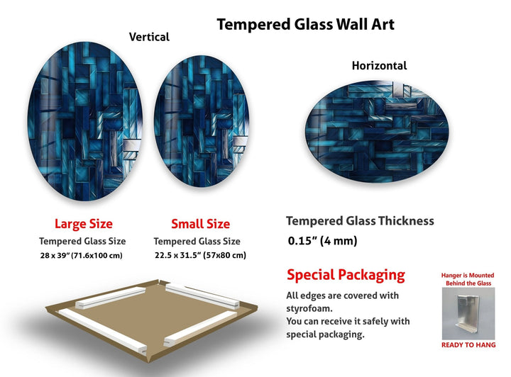 Asymmetrische ovale blaue Linien Glaswandkunst