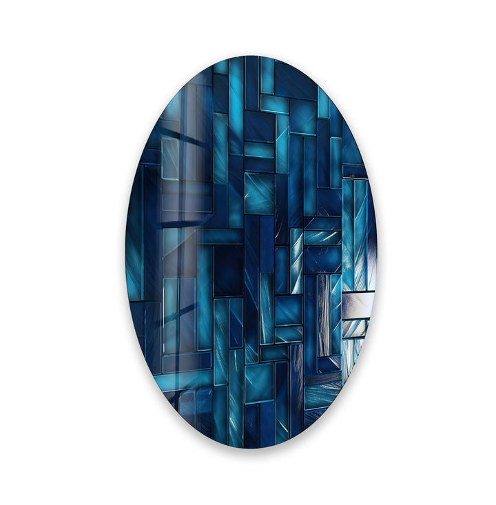 Asymmetric Oval Blue Lines Glass Wall Art glass pictures for Wall, glass prints wall art
