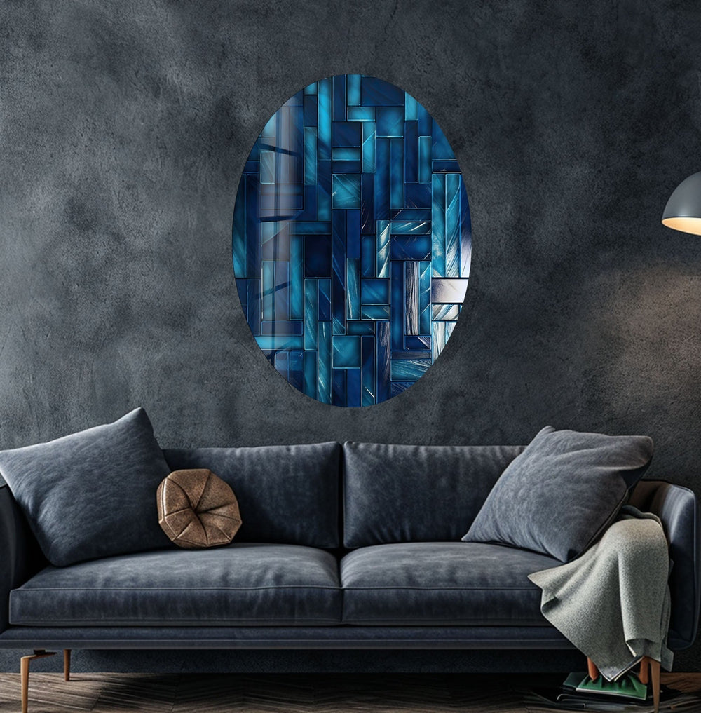 Asymmetric Oval Blue Lines Glass Wall Art glass photo prints, glass picture prints
