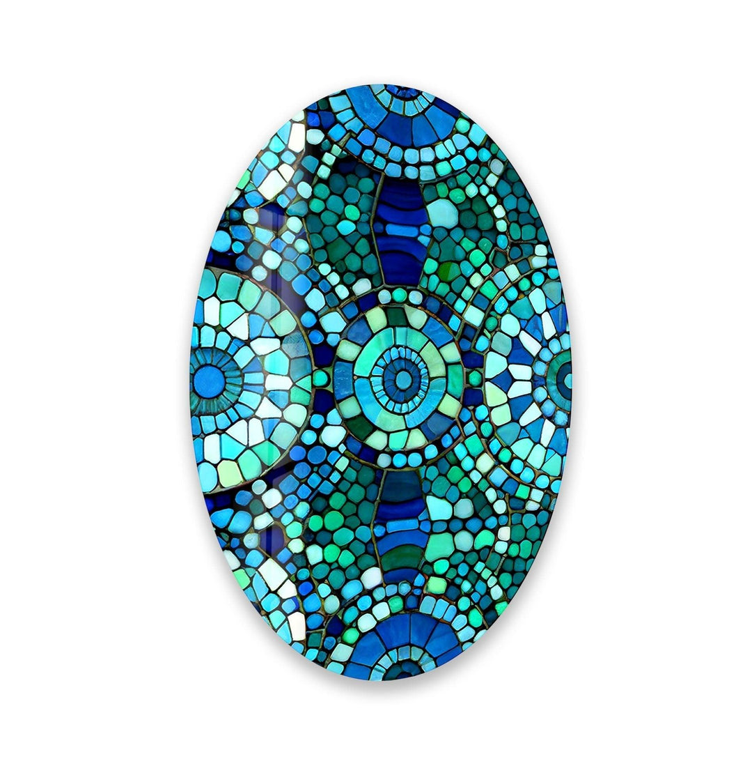 Asymmetric Oval Blue Mosaic Design Glass Wall Art print on glass, glass printed photos
