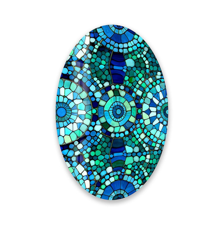 Asymmetric Oval Blue Mosaic Design Glass Wall Art print on glass, glass printed photos
