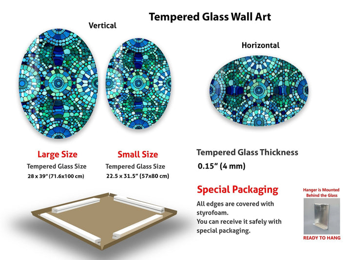 Asymmetrische ovale blaue Mosaik-Design Glaswandkunst