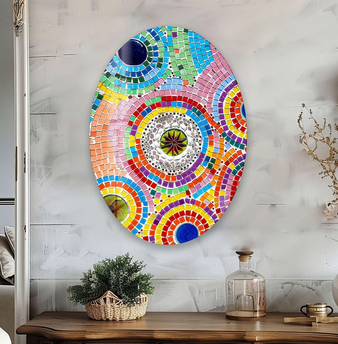 Asymmetric Oval Colored Mosaic Glass Wall Art glass pictures for Wall, glass prints wall art
