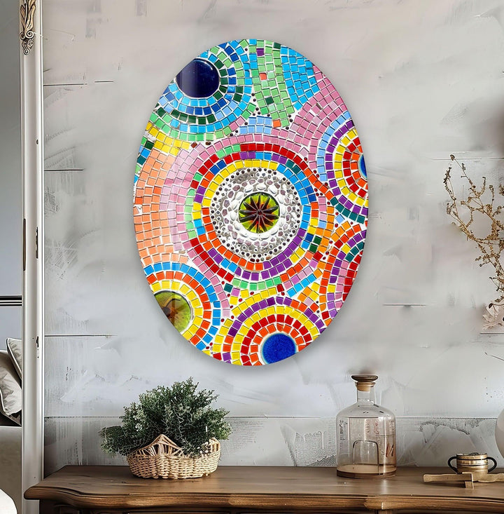 Asymmetric Oval Colored Mosaic Glass Wall Art glass pictures for Wall, glass prints wall art
