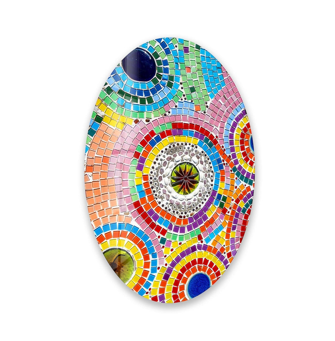 Asymmetric Oval Colored Mosaic Glass Wall Art custom glass pictures, glass art prints

