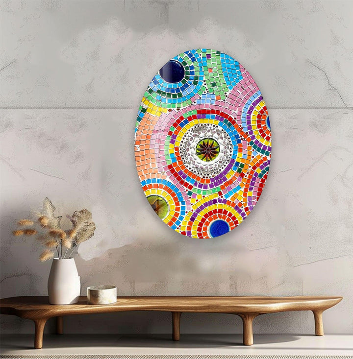 Asymmetric Oval Colored Mosaic Glass Wall Art glass photo prints, glass picture prints
