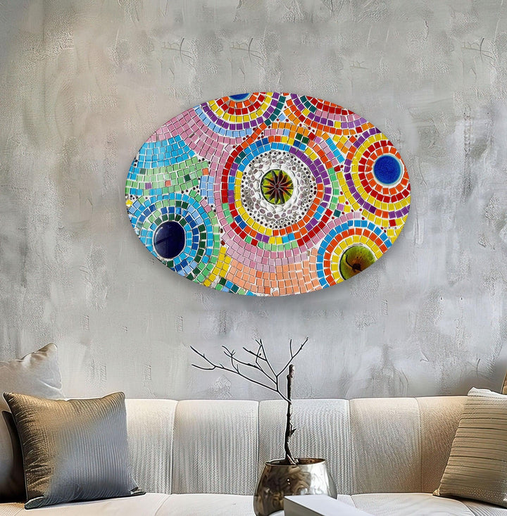 Asymmetric Oval Colored Mosaic Glass Wall Art glass image printing, glass prints from photos
