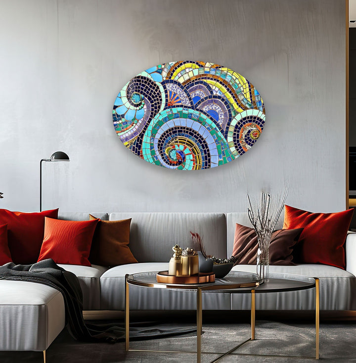 Asymmetrische ovale bunte Glaswandkunst