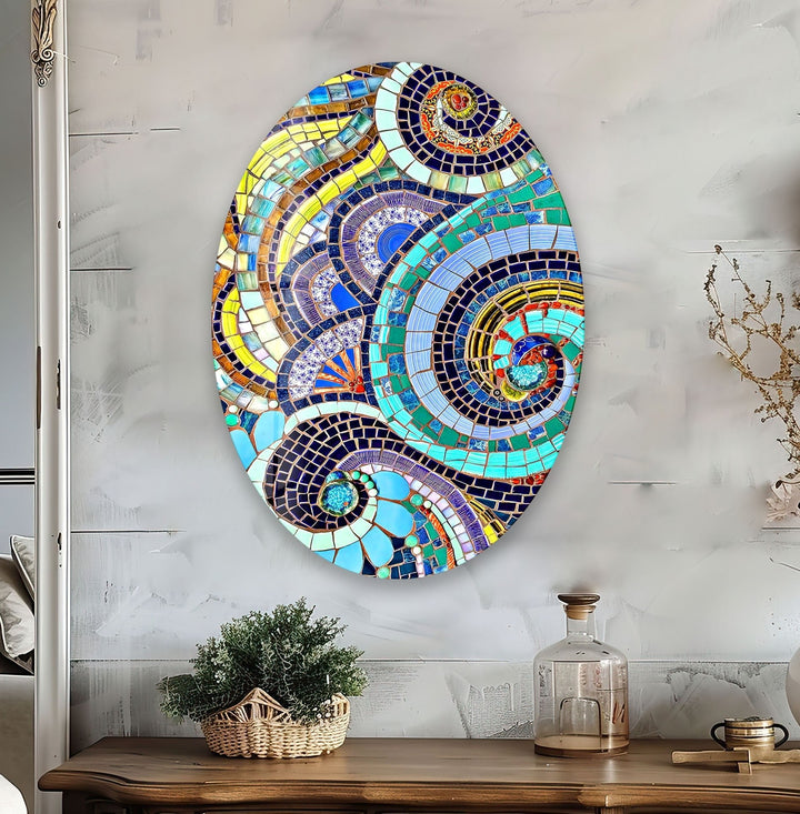 Asymmetrische ovale bunte Glaswandkunst