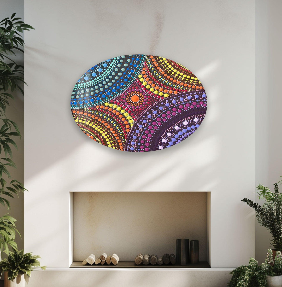 Asymmetric Oval Colorful Stained Glass Wall Art Glass Printing Wall Art, Print photos on glass
