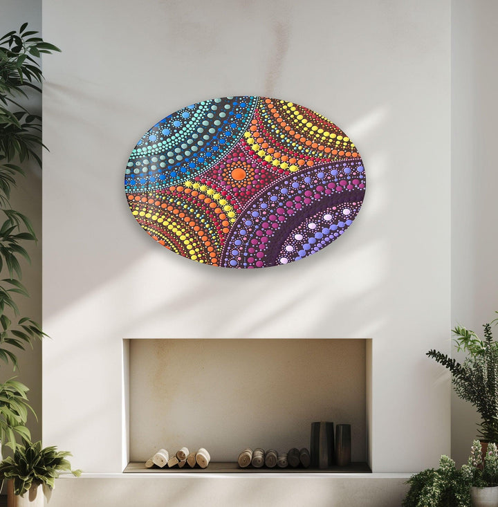 Asymmetric Oval Colorful Stained Glass Wall Art Glass Printing Wall Art, Print photos on glass
