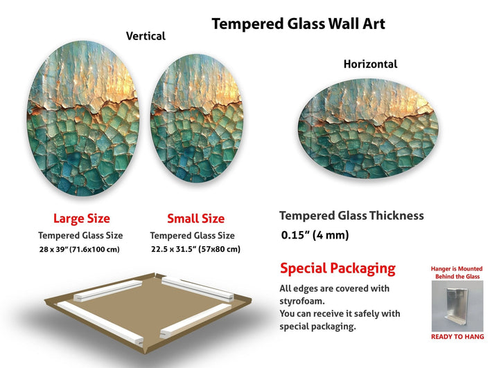 Asymmetrische ovale Wandkunst aus Glas mit rissigem abstraktem Design