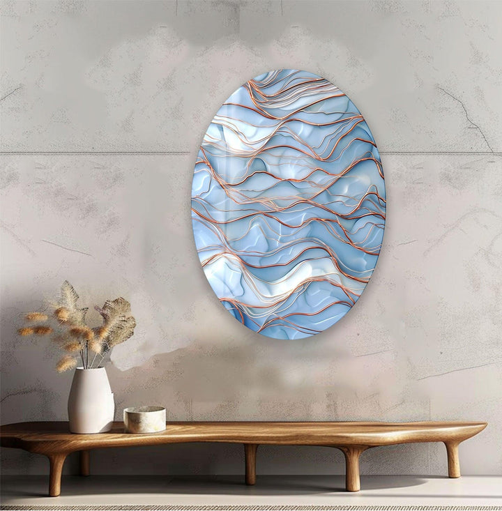Asymmetric Oval Golden & Blue Glass Wall Art large glass photo prints, glass wall photos
