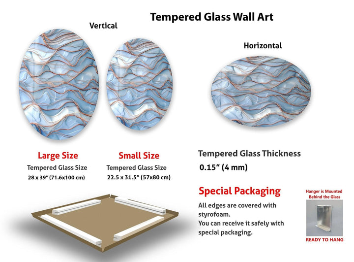 Asymmetrische ovale Wandkunst aus goldenem und blauem Glas