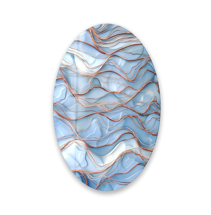 Asymmetric Oval Golden & Blue Glass Wall Art print on glass, glass printed photos
