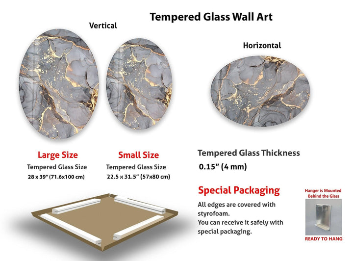 Asymmetrische ovale abstrakte Glaswandkunst aus grauem Marmor