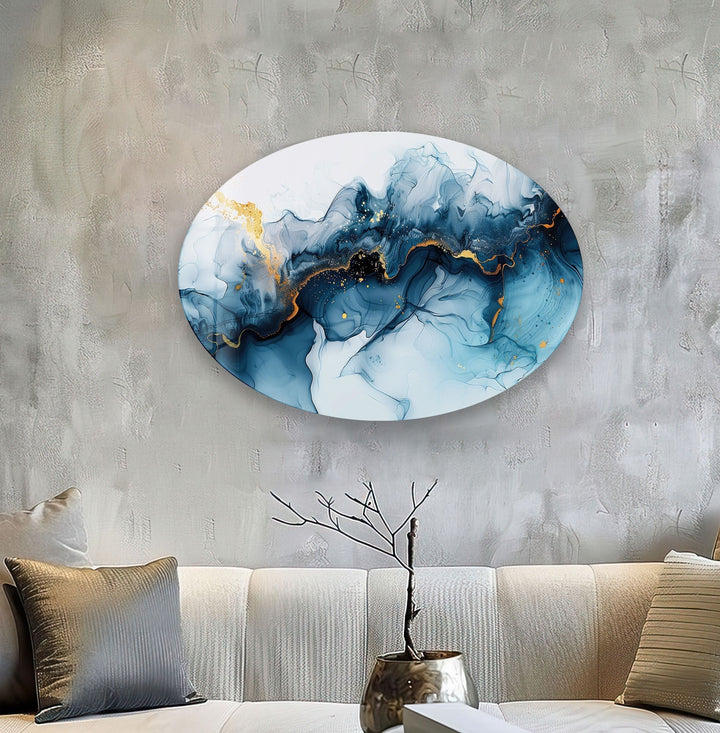 Asymmetric Oval Navy Blue Glass Wall Art glass photo prints, glass picture prints
