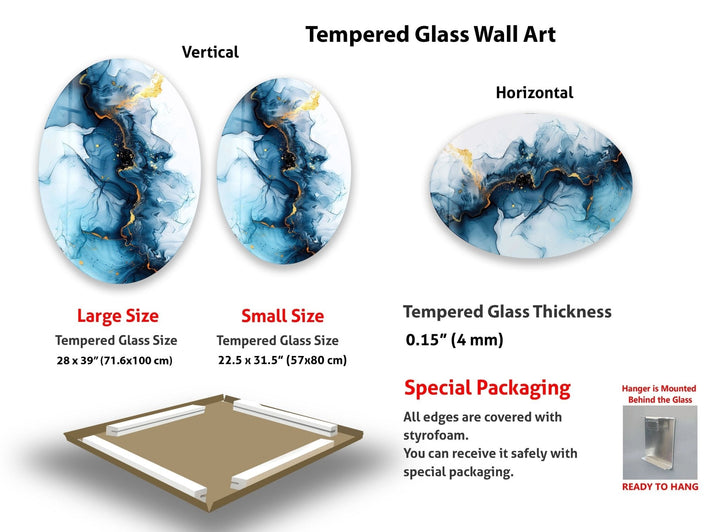 Asymmetrische ovale Wandkunst aus marineblauem Glas