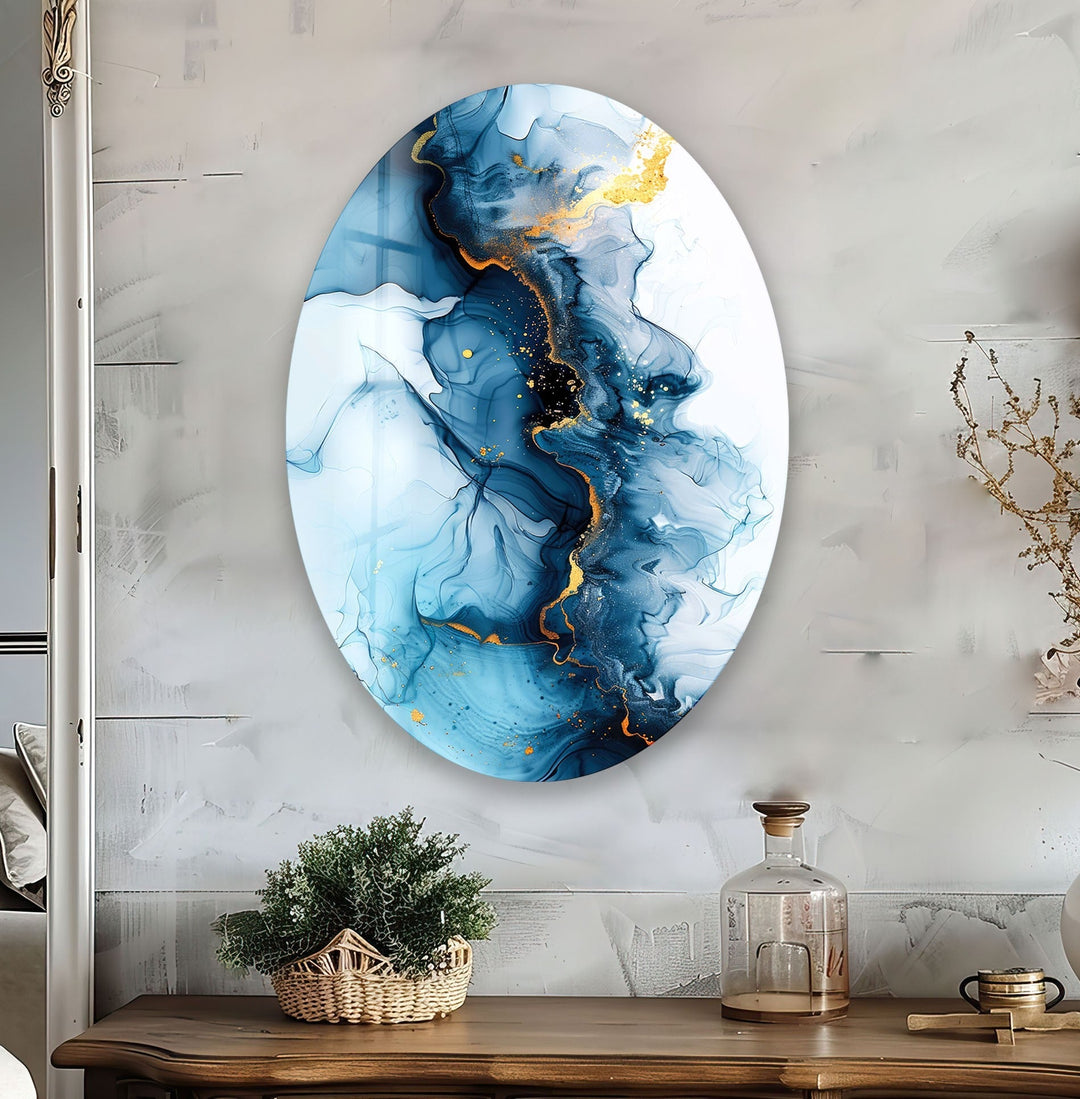 Asymmetric Oval Navy Blue Glass Wall Art glass image printing, glass prints from photos
