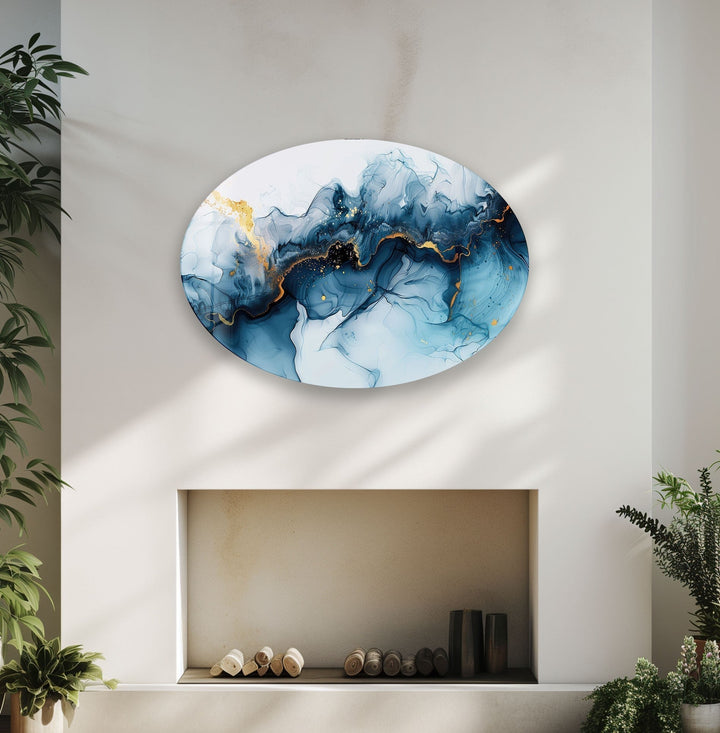 Asymmetric Oval Navy Blue Glass Wall Art art glass wall art, glass wall art pictures
