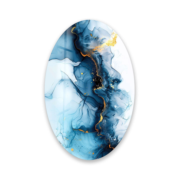 Asymmetric Oval Navy Blue Glass Wall Art glass pictures for Wall, glass prints wall art
