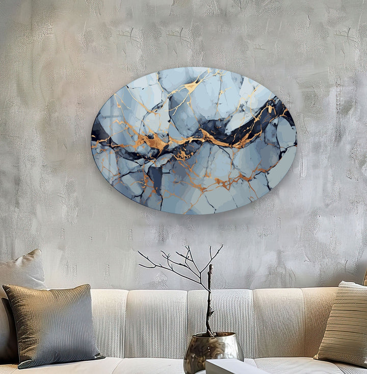 Asymmetric Oval Silver Golden Glass Wall Art picture on glass wall art, photos printed on glass
